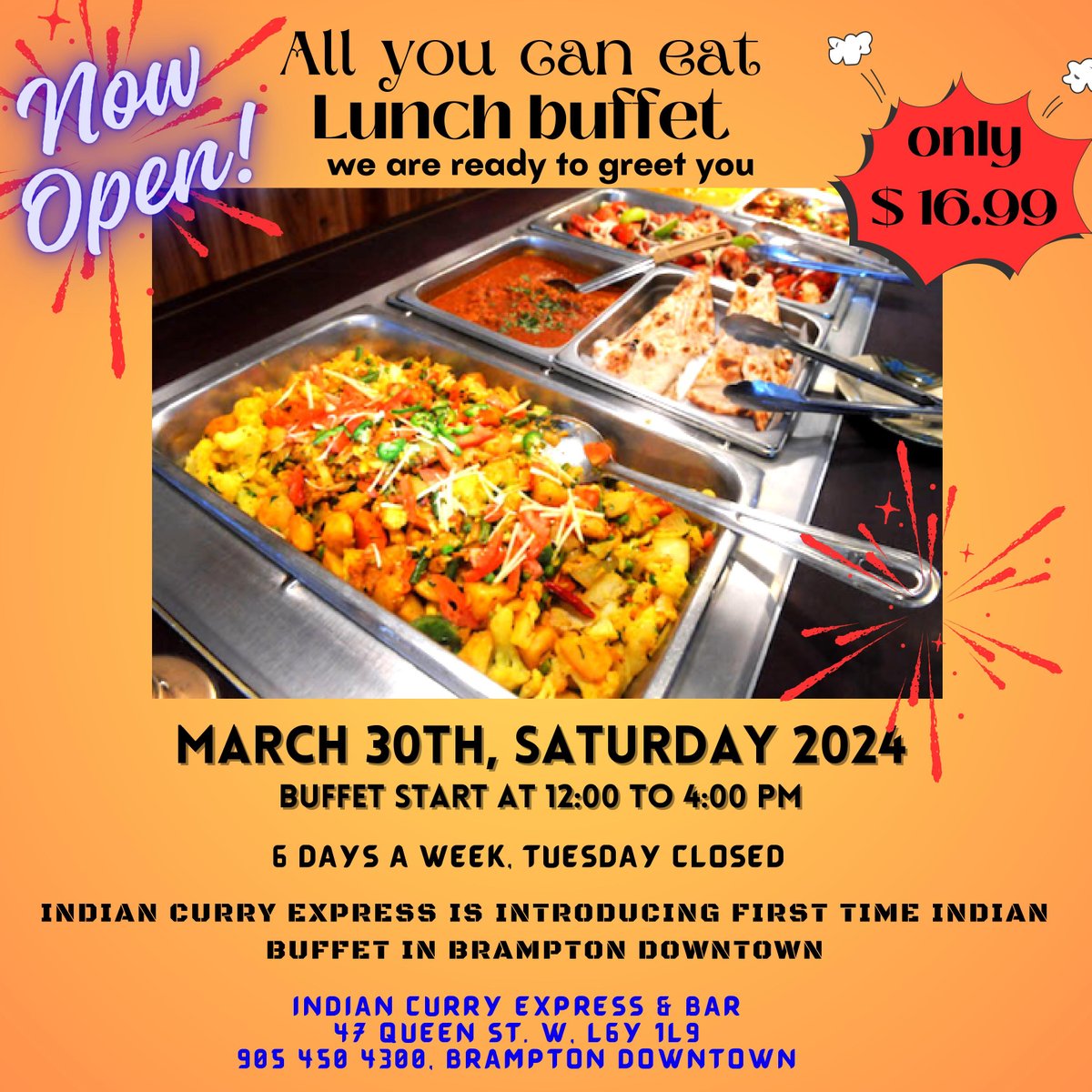 Hop into flavour paradise with Indian Curry Express's egg-stravagant lunch buffet starting March 30th! Indulge in all-you-can-eat delights for just $16.99 from 12-4 PM, excluding Tuesdays. Don't miss this egg-cellent feast! 🐰🍛  📍: 47 Queen St W #downtownbrampton #indianeats