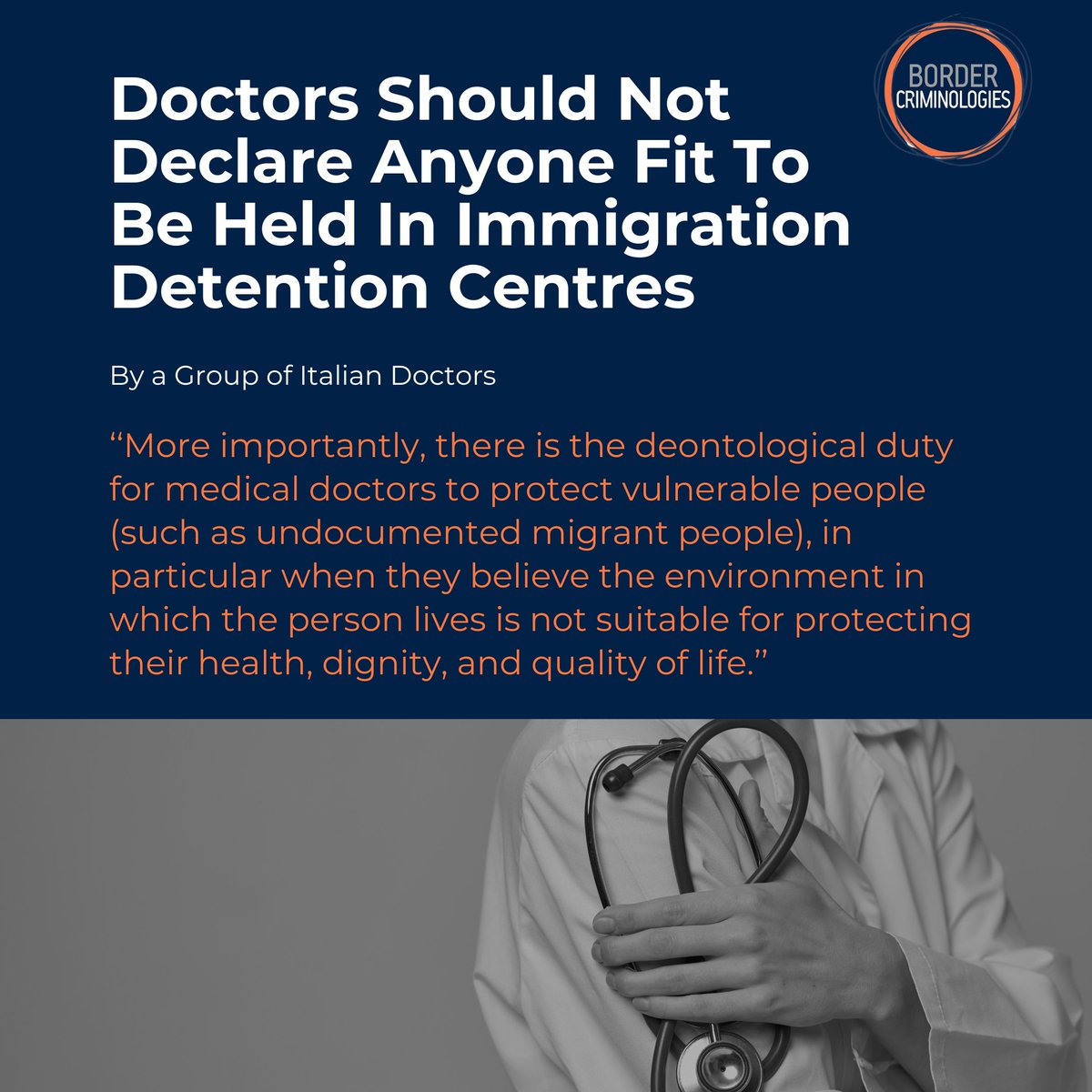 [New Blog 🖊️] Triggered by a tragic suicide, Italian doctors campaign against harmful conditions and health risks associated with #immigrationdetention, urging colleagues not to declare migrants fit for administrative detention in this open letter: blogs.law.ox.ac.uk/border-crimino…