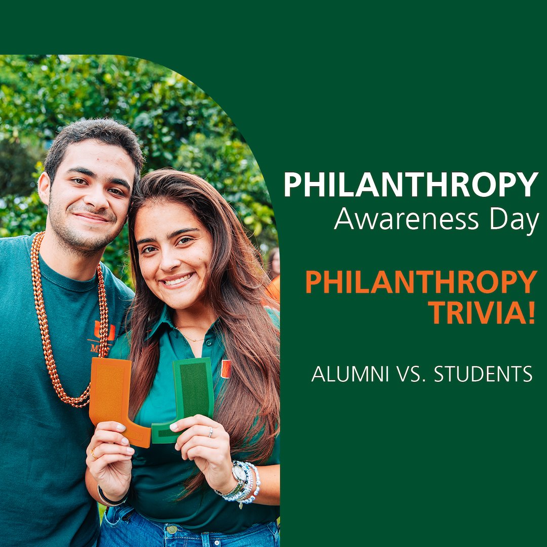 Test your knowledge of philanthropy in a game of trivia as we celebrate giving back at the U. 🙌 It’s alumni versus students… who will take home the W? 🏆 bit.ly/3TT02Mt