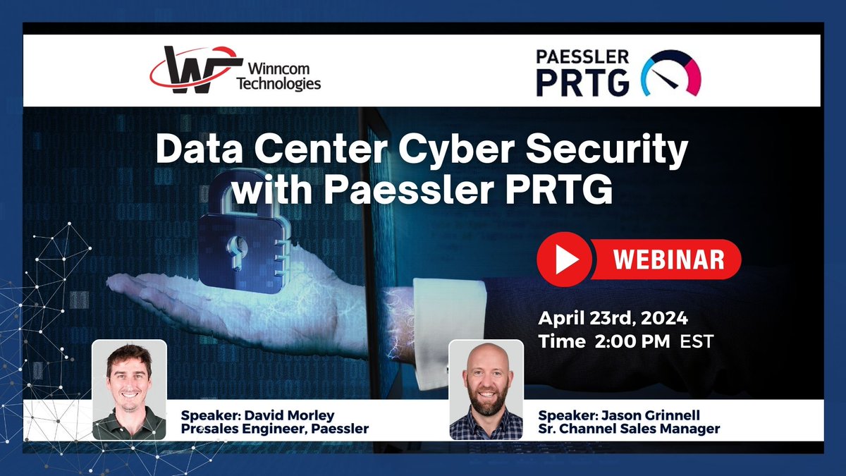 🔒 Empower your cybersecurity strategy with PRTG's robust monitoring solutions.🖥️
Follow the link to learn more and secure your spot: ow.ly/oJh550R2vOC 
@paesslerAG
#CyberSecurity #DataCenterSecurity #NetworkMonitoring #PaesslerPRTG #Webinar