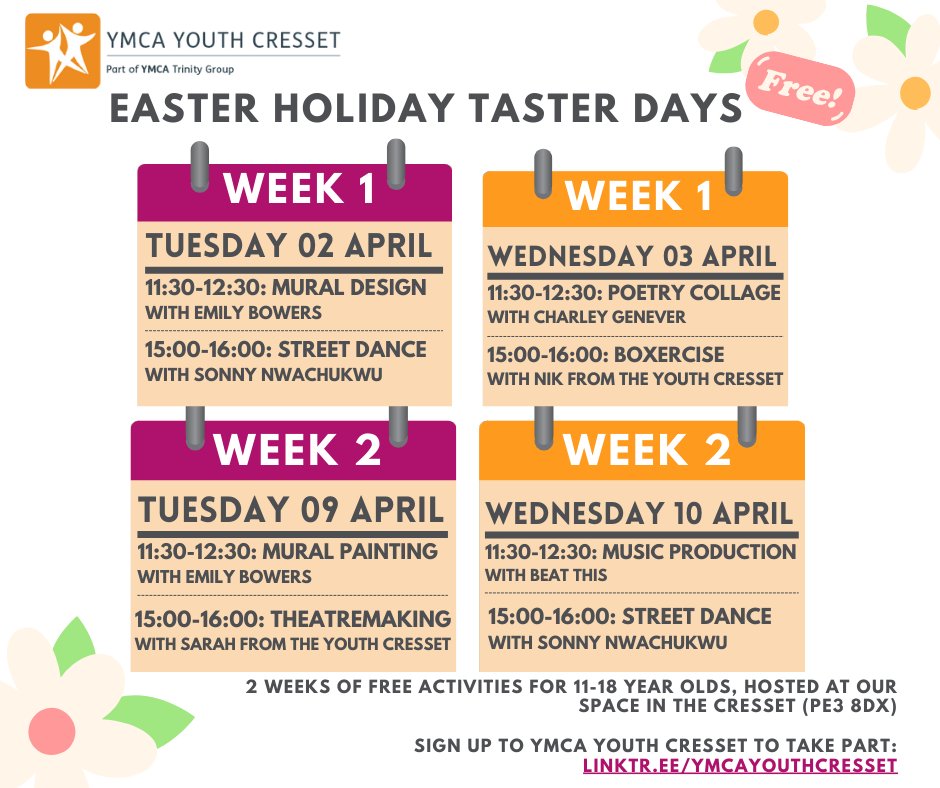 🌟 Join us for FREE Easter holiday taster days at YMCA Youth Cresset! 🐰🎉 Sign up now for an exciting lineup of activities and fun-filled moments. Don't miss out on the holiday fun—reserve your spot today! 🌷🐣 bit.ly/3IpvOtT