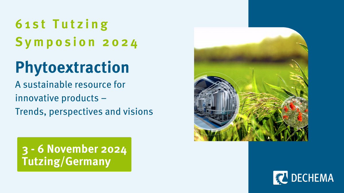 Explore the future of plant-based extracts in pharma, food, and more at #TutzingSymposion2024. Industry & academia unite for innovation, sustainability and growth. Dive into the program and register now: dechema.de/en/61TUSY2024_…