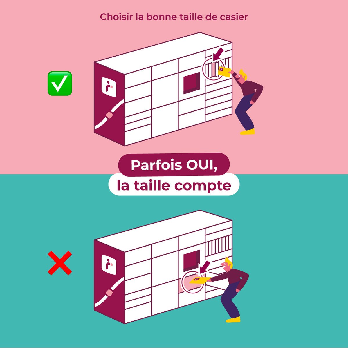 Soyons honnêtes 2 minutes, évidemment que la taille compte ! Lors de l’envoi de vos #colis en #Locker, évitez de viser trop large en prenant une taille de #casier adaptée à la taille de votre colis. 😇