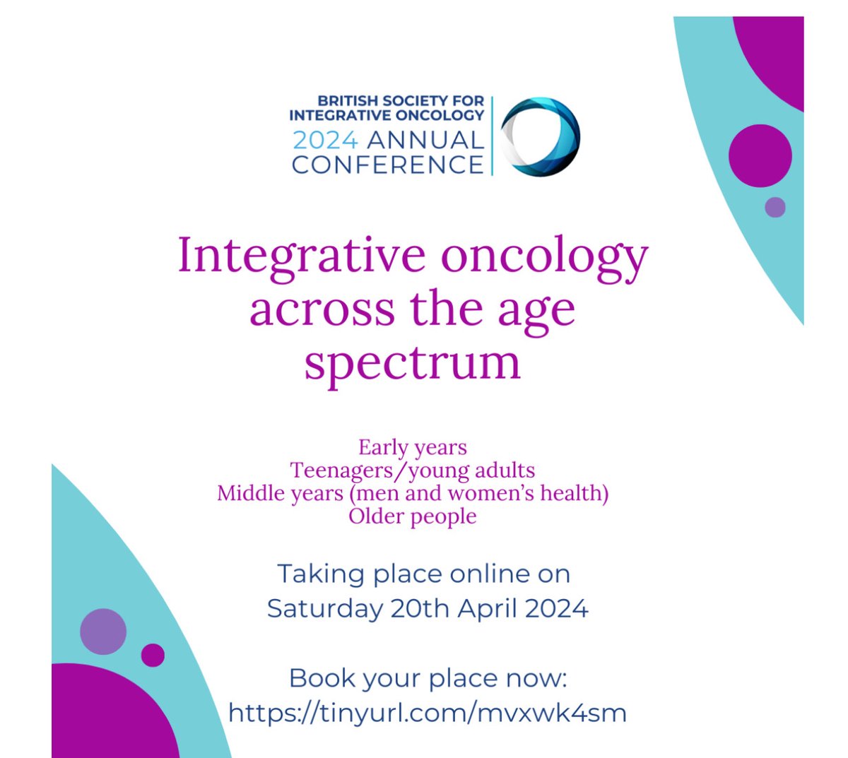 The British Society for Integrative Oncology (BSIO) Annual Conference 2024 takes place online on Saturday 20th April: zurl.co/X57C SIO members have been sent a 10% discount code. Not an SIO member? Join today at zurl.co/H8bO #integrativeoncology
