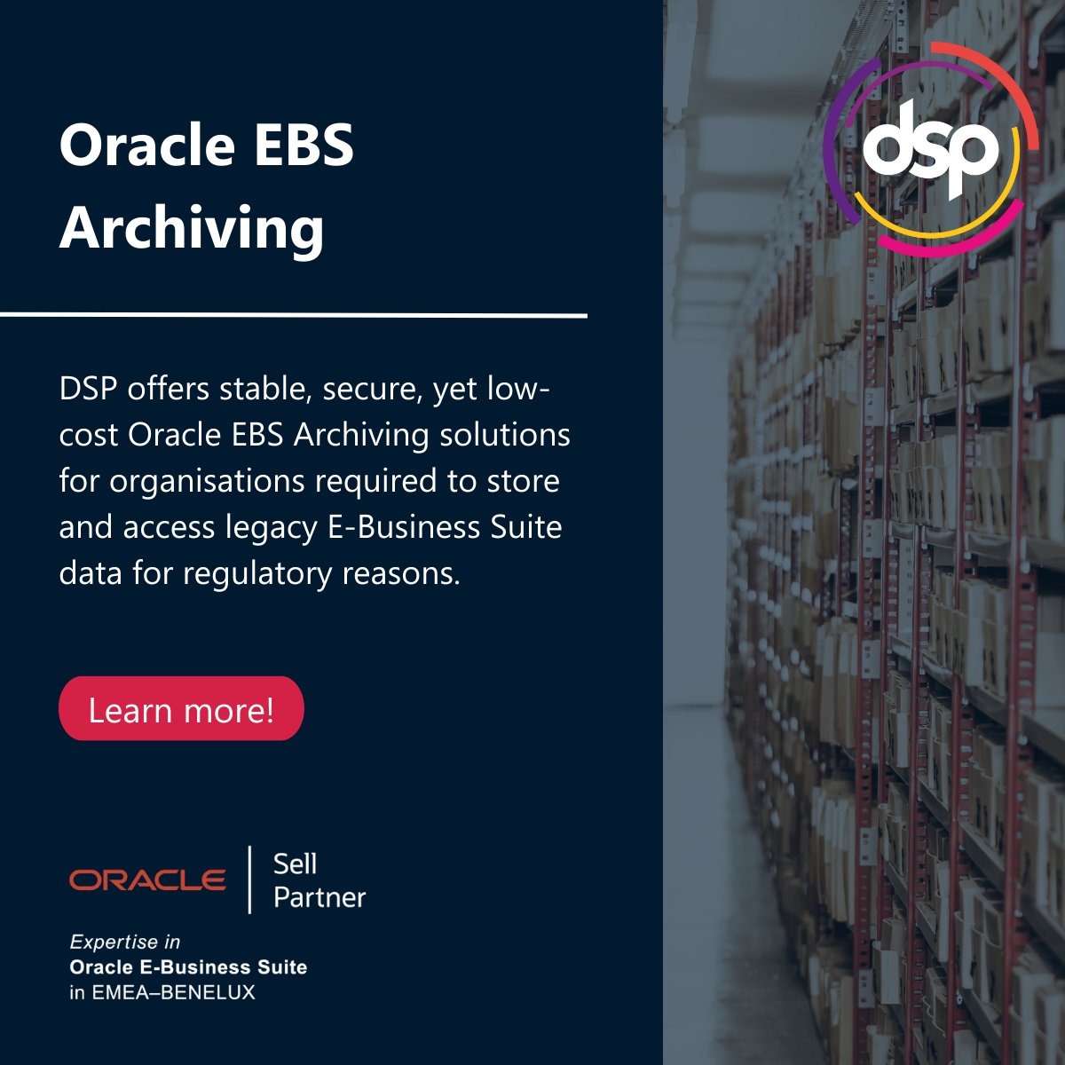 Our Oracle E-Business Suite archiving solution allows you to take all the historical data and move it to the new version while remaining compliant with the obligation to store it for a specific period of time. Find out more: bit.ly/3PxM4x0 #OracleEBS #Oracle