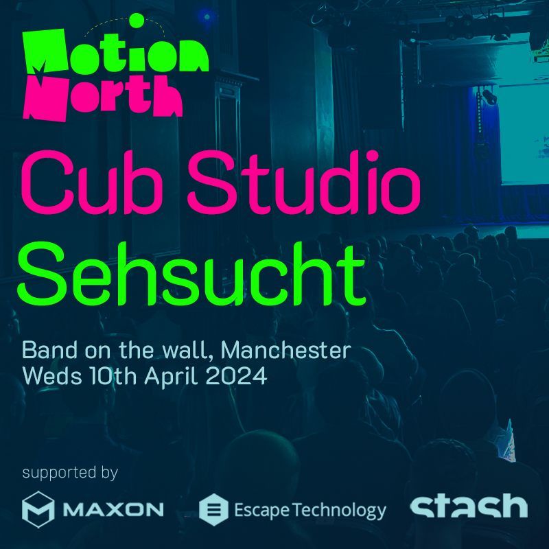Two weeks to go. Join us at <a href="/bandonthewall/">Band on the Wall</a>. @sehsucht and <a href="/cubstudio/">Cub Studio</a>. A few tickets still available here buff.ly/435gxYD  <a href="/MaxonVFX/">Maxon</a> <a href="/Escape_Tech/">Escape Technology</a> <a href="/stash_magazine/">Stash Magazine</a> 
#motiondesign #animation #events #animation