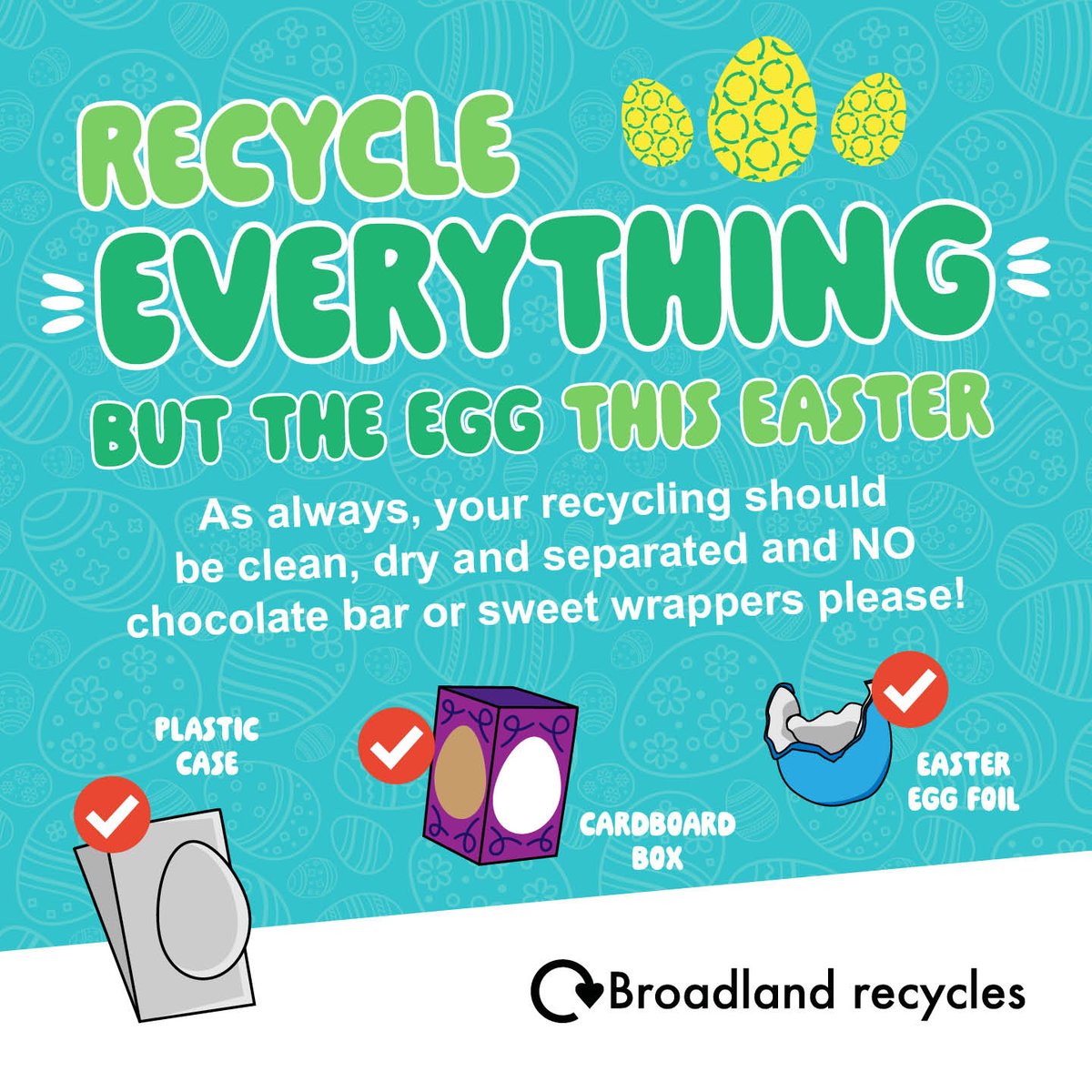 Getting egg-cited for Easter? 🐣 We are because you can recycle everything but the egg! ♻️ All the packaging can go in your recycling bin, just make sure you've eaten the chocolate first! ✔️Cardboard box ✔️Plastic case ✔️Easter egg foil