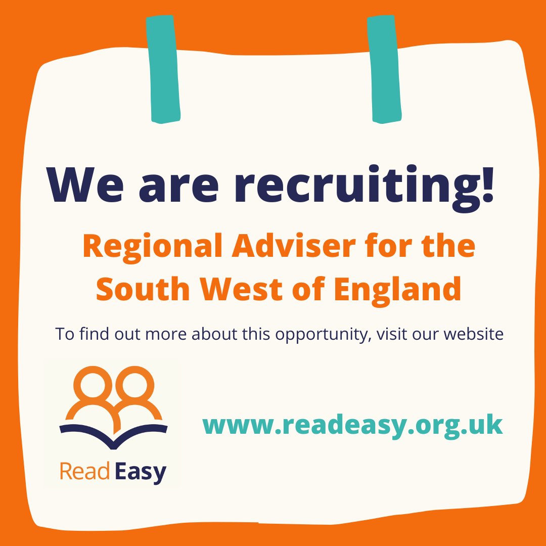 ⏰ An exciting job opportunity is waiting for you ⏰ We are currently recruiting a Regional Adviser who will support our volunteers in the South West of England. Follow the link to read the full job description and apply ⭐ readeasy.org.uk/about-us/work-… #charityjob #charityrecruitment