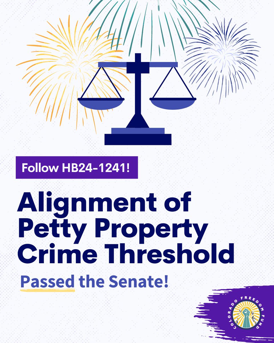 🙏HB24-1241 passed through the Senate! Next stop: the Governor's desk. Thank you @RepEpps, @javier_mabrey, & @SenRobRodriguez, and all who advocated to help ensure Coloradans facing minor property crime charges receive equal treatment statewide.