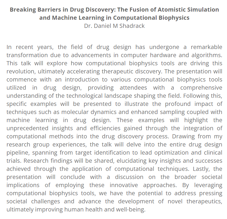 kevin_parker_ai's tweet photo. HAPPENING NOW
Biophysics in Africa Monthly Zoominar:
 
Daniel Shadrack @dmssjut
 
"Breaking Barriers in Drug Discovery: The Fusion of Atomistic Simulation and Machine Learning in Computational Biophysics"
 
Register: https://t.co/PhUYBUvjRH
Live Stream: https://t.co/WYGUOzME3s https://t.co/RyC88ClSVJ