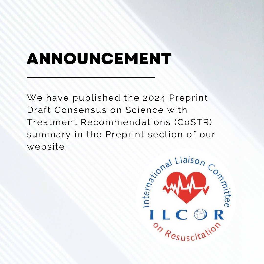 📢We have published the 2024 Preprint Draft Consensus on Science with Treatment Recommendations (CoSTR) summary in the Preprint section of our website.✨
Click the link to read the full statement along with the appendices: 👉 ilcor.org/publications/p…
#Resuscitation #Science #ILCOR
