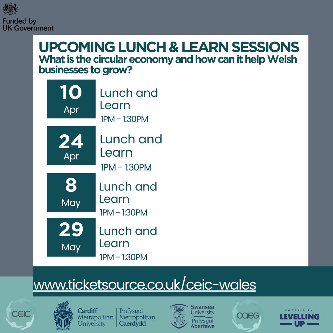 Join us for one of our upcoming lunch & learn sessions: Ask questions and learn about the benefits of the #circulareconomy and our free, fully-funded programme that supports businesses and organisations in developing #innovation and #cleangrowth. ➡ ticketsource.co.uk/ceic-wales