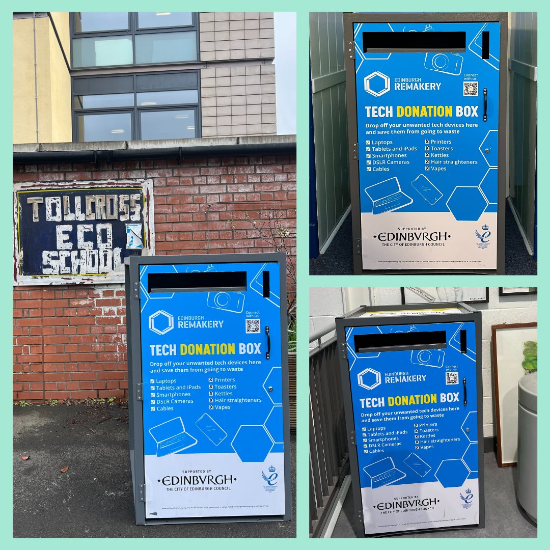 Our Tech Donation Box for schools programme has come to the end of it's journey 😢 The last of these boxes are placed in Tollcross Primary School, Gracemount High School, and St Mary's RC Primary School. #WasteLessLiveMore #TDB #Remakeadifference #Sustainability #Edinburgh