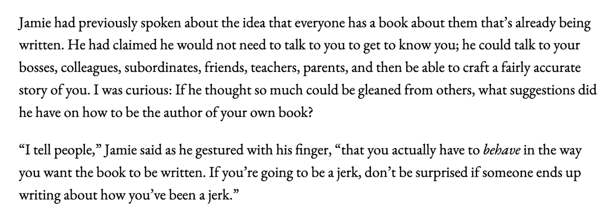 Gonna start sending this quote—from Jamie Dimon of all people—to anyone I hear using the phrase 'hit piece' from now on (credit: Carrie Sun's excellent memoir, Private Equity)