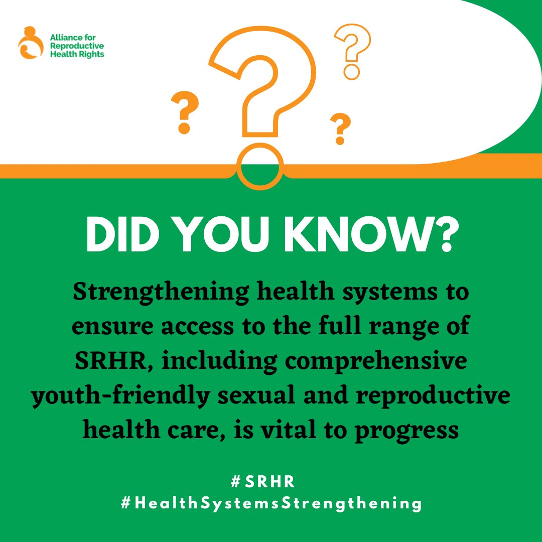 #DYK strengthening health systems to ensure access to the full range of SRHR, including comprehensive youth-friendly sexual and reproductive health care, is vital to progress?

#HealthSystemsStrengthening
#SRHR