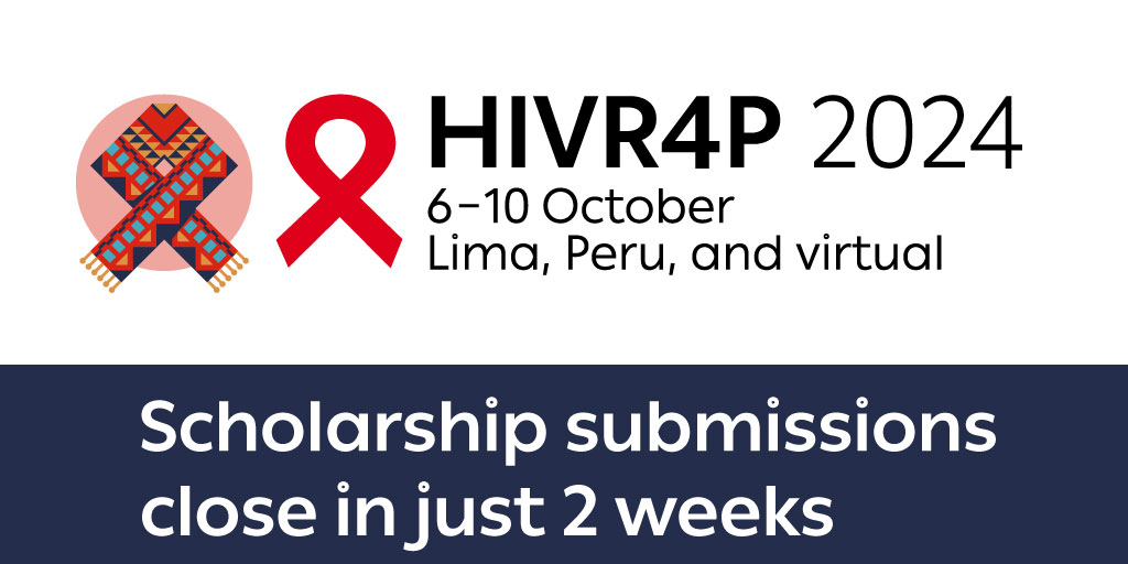 #HIVR4P2024 scholarship submissions close in 2 weeks! You are eligible to apply if you are at least 18 years old on 6 October 2024, working, volunteering or studying in the area of HIV prevention & require support to attend. Learn more, share & apply! bit.ly/48pa37V