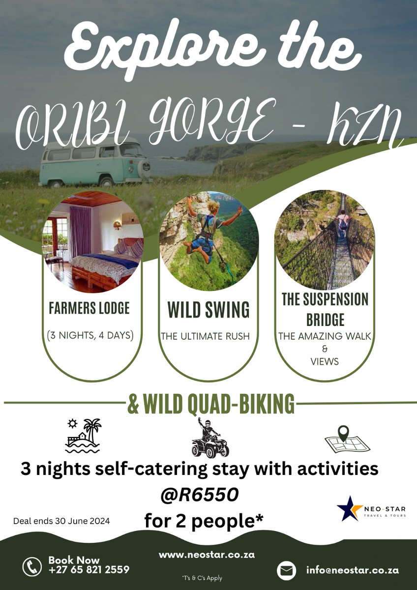 Embark on an unforgettable adventure through Oribi Gorge, KZN with @neostar_travel_tours 🏞️🏖️💫
Discover the breathtaking beauty of nature as you explore this stunning destination 🌄😁

#travel #tours #wild5adventures #farmerslodge #tourism #adventure #kwazulunatal #southafrica