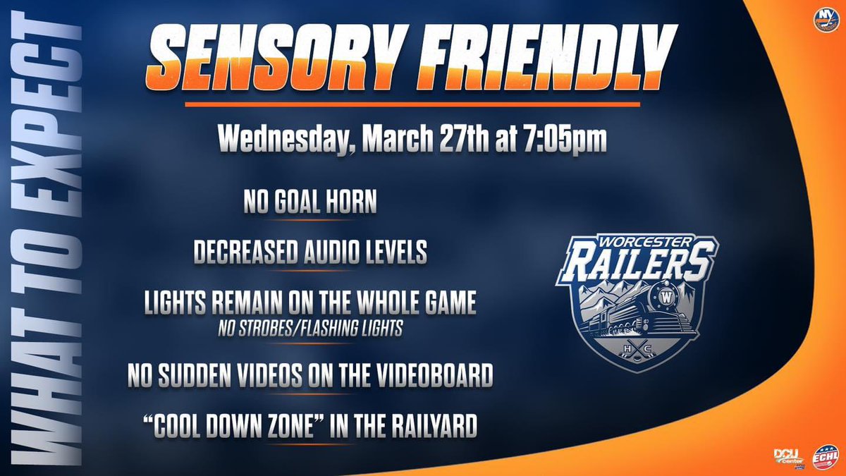 Join us tonight, Weds. March 27 at 7:05pm as the Worcester Railers host a Sensory Friendly game at the DCU Center. Many aspects of the game will be adjusted for those with sensory sensitivities. More info and tickets can be found using the Railers link in our bio.