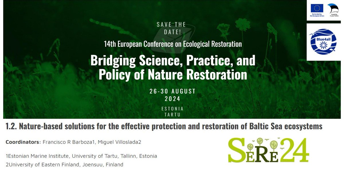 Deadline is here! Apr. 1st! How about submitting an abstract to our session? 'Nature-based solutions for the effective protection and restoration of Baltic Sea ecosystems' (with @FR_Barboza) at the 14th European Conference on Ecological Restoration sere2024.org