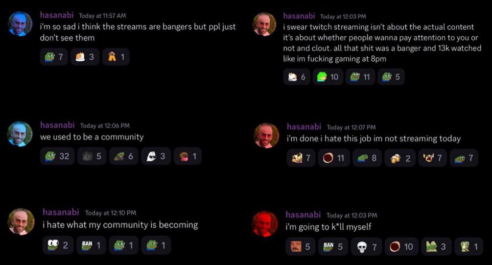 hasan having a mental breakdown in his discord cuz no one watches his streams anymore 😭