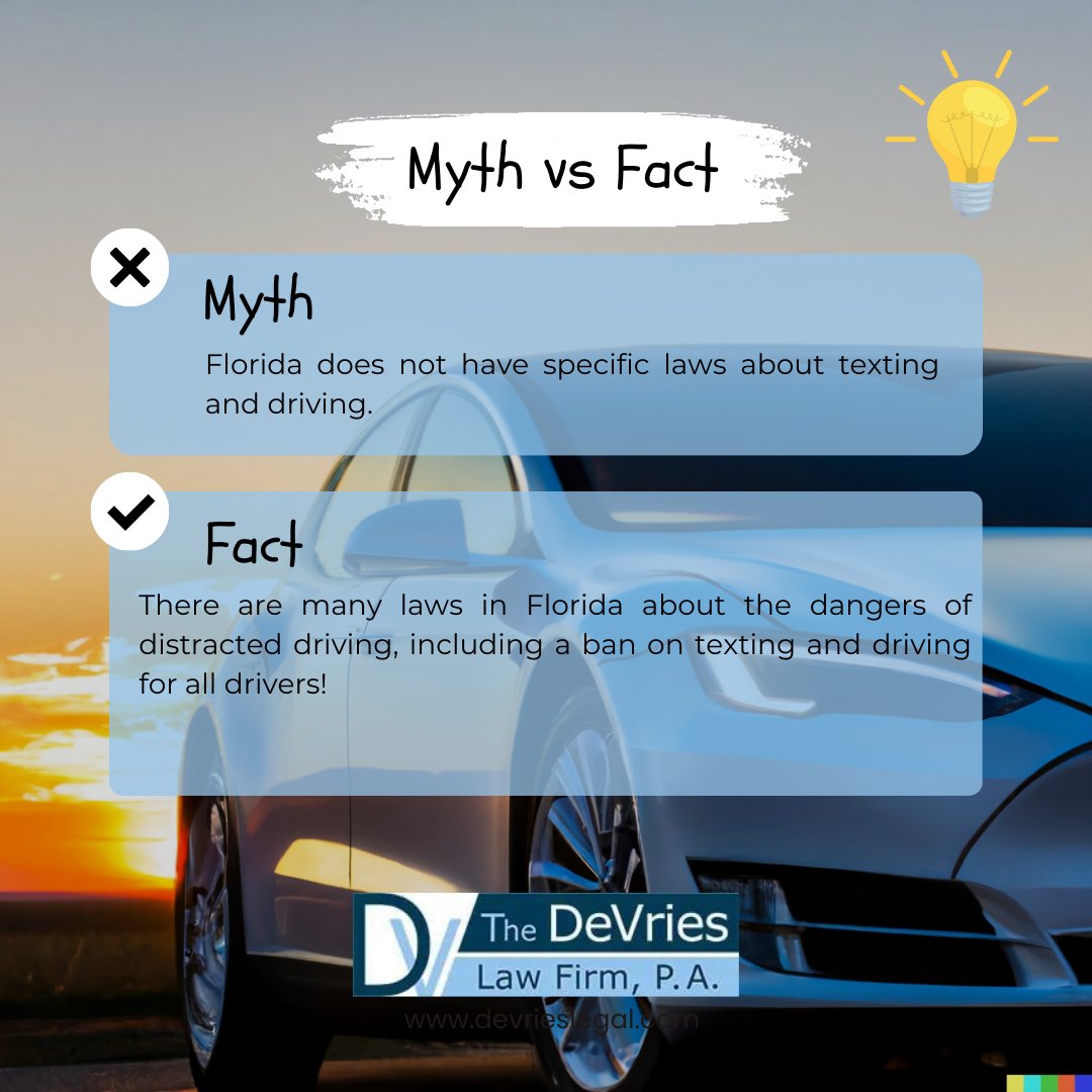 Did you know that the myth about Florida not having specific laws on texting and driving is actually true? Stay informed and stay safe! #TextingandDriving #FloridaLaws