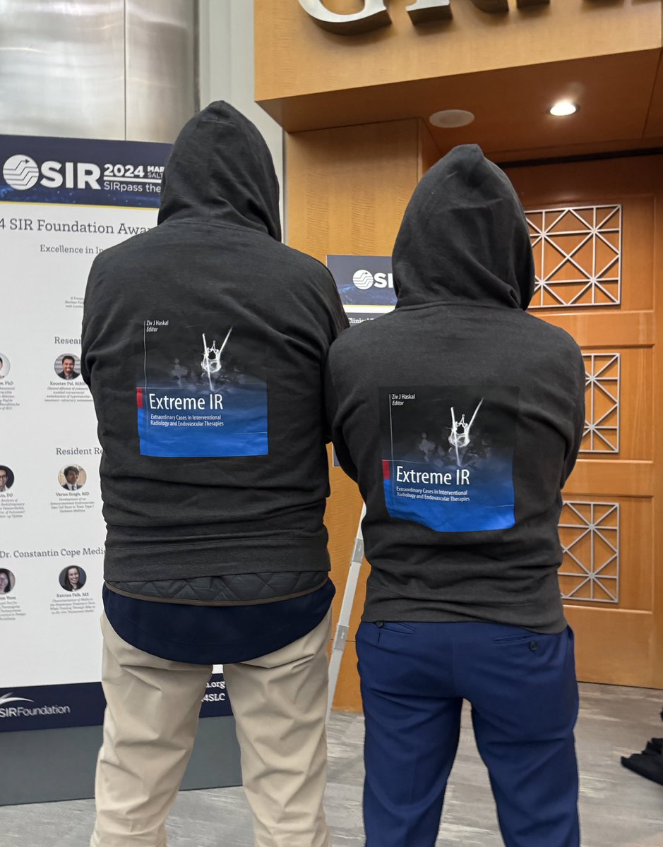 ZHaskal's tweet photo. Thank you to the 35+ faculty that made another great annual Extreme IR; 4.5hrs of phenomenal cases. Thank you Prof Dake, my longtime ExIR partner/co-coordinator. #SIR24SLC .EX IR Out. (You wondered what the onstage hoodies were about) https://t.co/sHF98gHLRe