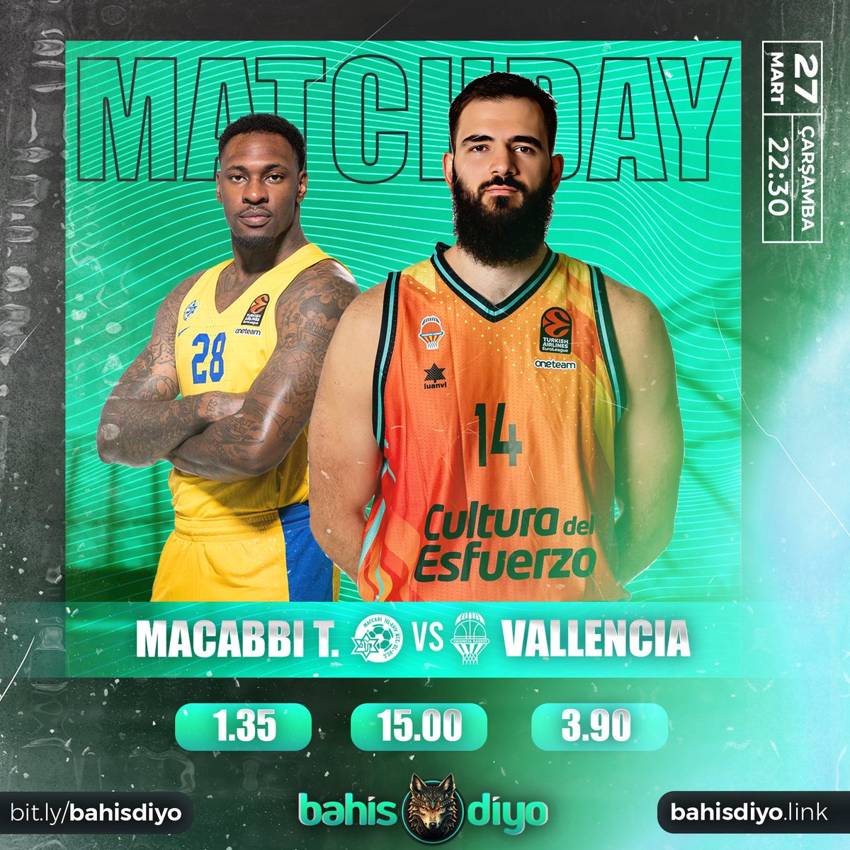 BahisDiyo's tweet photo. ♻️EuroLeague heyecanı kaldığı yerden devam ediyor!

✅ Günün Maçı: Macabi🆚Vallencia

⛳️ Güncel Giriş: https://t.co/OmGL5OmLg1

#bahisdiyo #bahisdiyogiriş #bahisdiyogüncel https://t.co/R35h1oSoNU