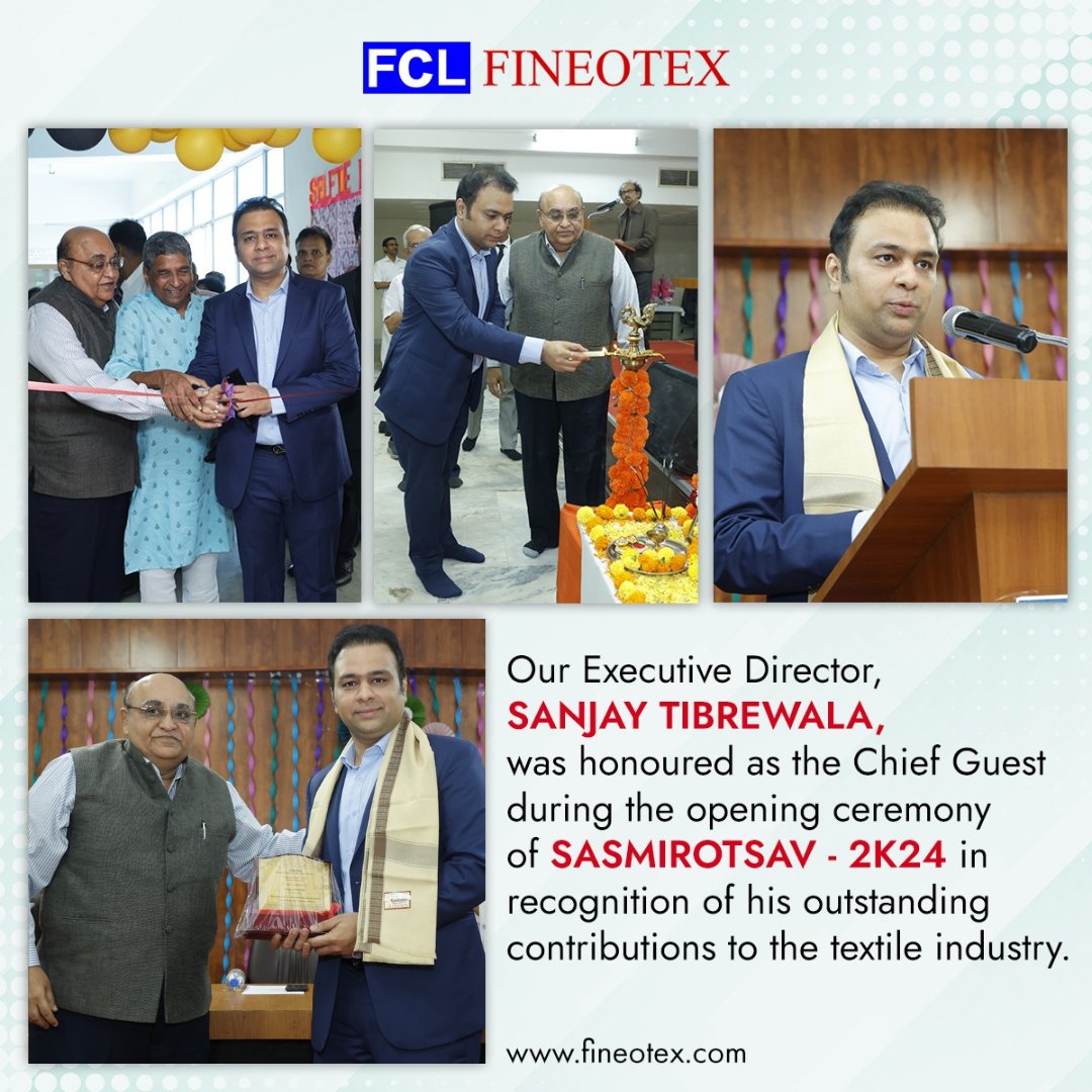 fineotex's tweet photo. We are excited to announce that our Executive Director, Sanjay Tibrewala, was invited to SASMIRA (Synthetic & Art Silk Mills' Research Association) 2024 as the Chief Guest for their prestigious felicitation ceremony SASMIROTSAV 2K24! https://t.co/14WJLLArlO