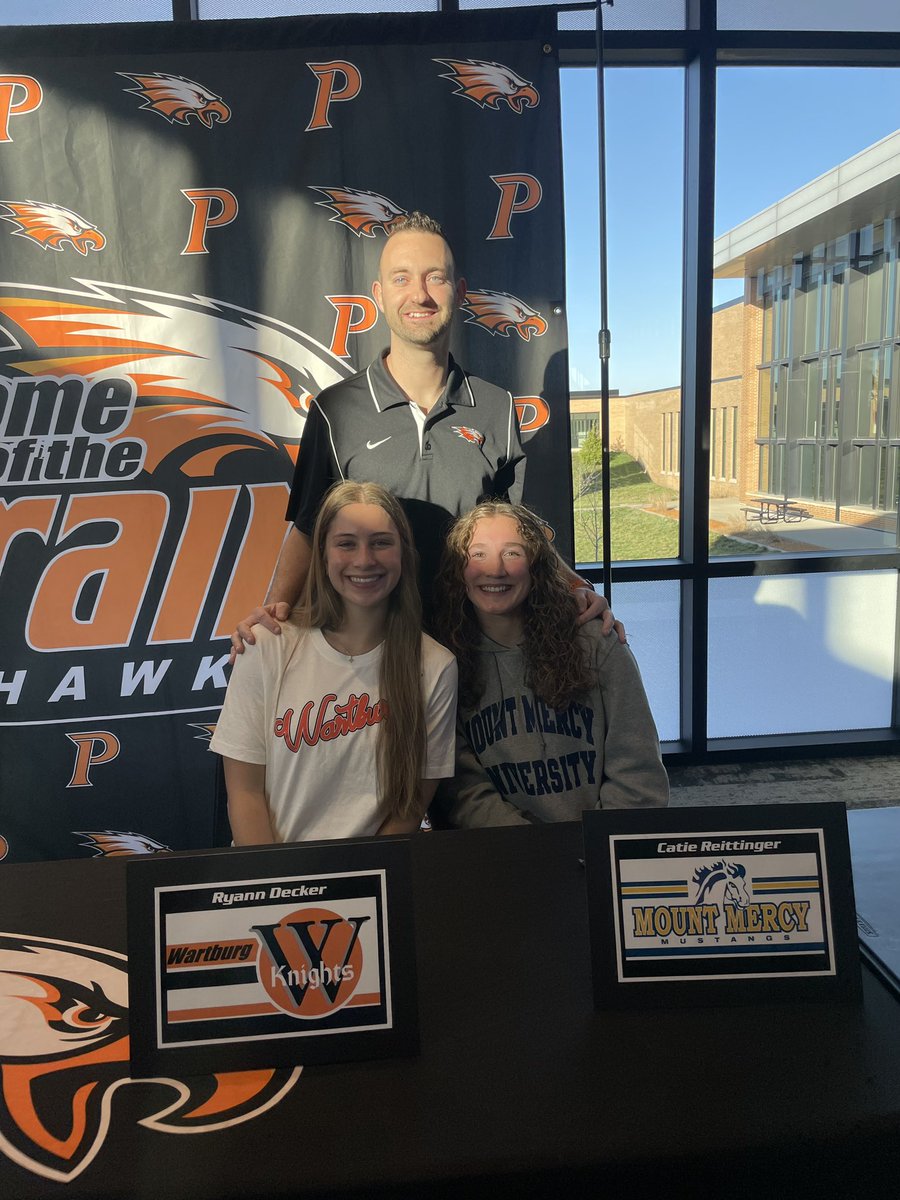 CRPrairieTrack's tweet photo. Making it official ✍️

Congratulations to two of our seniors who will be competing in track &amp; field at the next level!

Ryann Decker- Wartburg
Catie Reittinger- Mount Mercy

Both are outstanding leaders and tremendous talents who will do great things!

Congrats girls! https://t.co/TlP1TJ5x1T