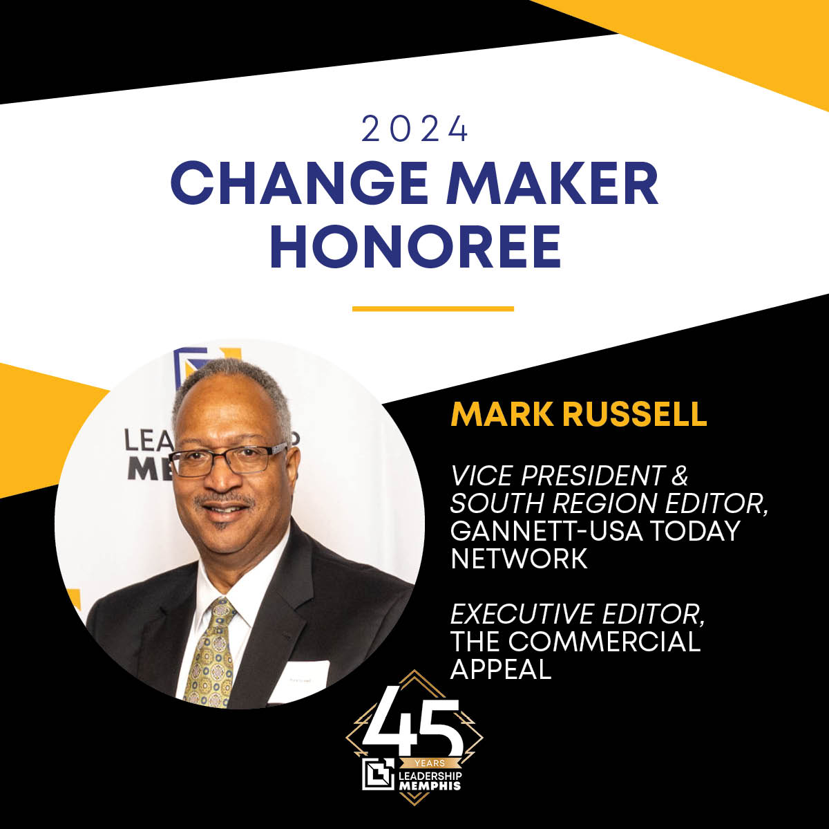 Mark Russell is Vice President & South Region Editor for @Gannett and Executive Editor of @memphisnews. He started the VP job in October 2023 and the executive editor’s job in June 2017. Congratulations to Mark Russell on being one of our 2024 Change Makers! 🎉