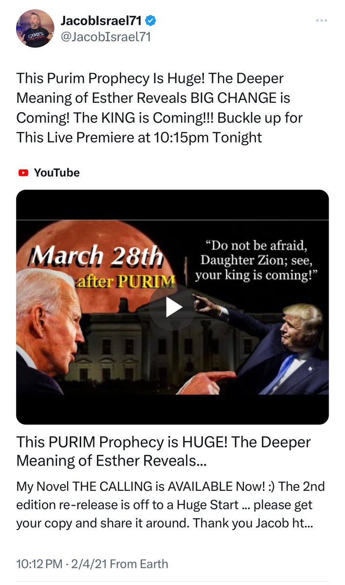 JacobIsrael71's tweet photo. Another wonderful confirmation of Esther’s story about to be fulfilled … never knew Q was attached to this … I don’t know Q but the Lord has been impressing this since BACK THEN - What will tomorrow bring? https://t.co/sFpELGf7wg