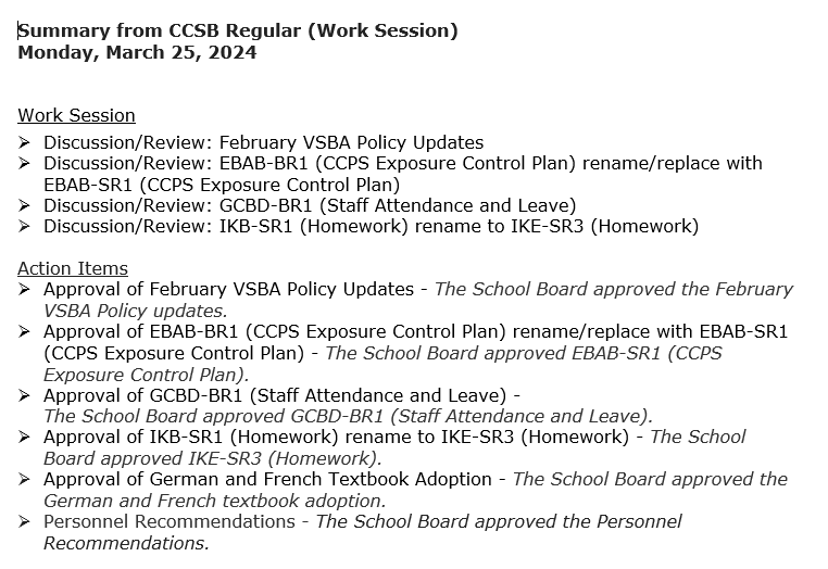 School Board Meeting - 3/25/24 Further information may be found at go.boarddocs.com/vsba/culp/Boar…