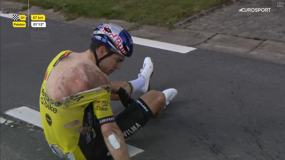 Wout crying on the asphalt... 💔😭 The Ronde and Roubaix dream is probably over for another year. #DDV24