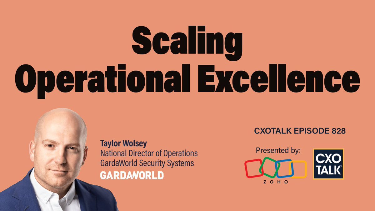 Because the company has made many acquisitions over the years, “it's a constant integration to make sure that we deliver on a quality customer experience.” --- Taylor Wolsey, Nat'l Dir #Operations @GardaWorld cxotalk.com/episode/scalin… #CXOTalk #GardaWorld @Zoho #CustomerExperience