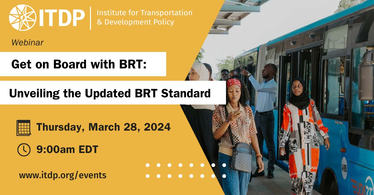 ITDP_HQ's tweet image. Join us in celebrating the release of the 2024 Edition of the #BRT Standard TOMORROW, March 28th at 9am EDT! 🎉👏🚍

Download the BRT Standard: brtstandard.org
Register for the webinar: itdp.org/event/get-on-b… #ITDPYearoftheBus #busrapidtransit #