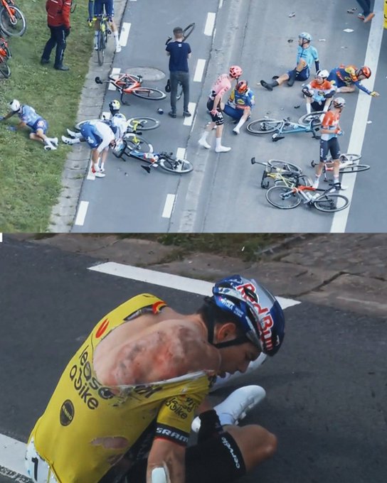 Big crash at Dwars door Vlaanderen #DDV24 

Wout van Aert, Mads Pedersen and Biniam Girmay involved.