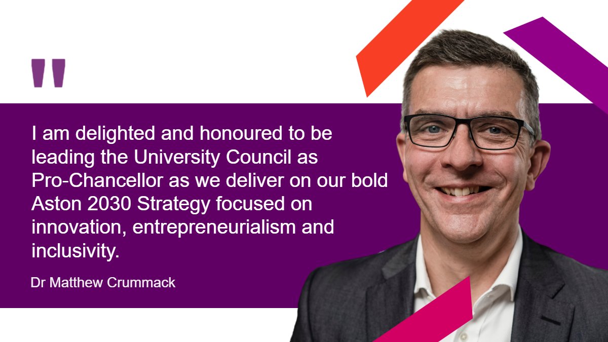 🤝| @AstonUniversity appoints business leader and entrepreneur Matthew Crummack as new Pro-Chancellor 📅 The @DandG_Global chief executive replaces Dame Yve Buckland and will take up the role in April 👉tinyurl.com/2s4yac5d #TeamAston