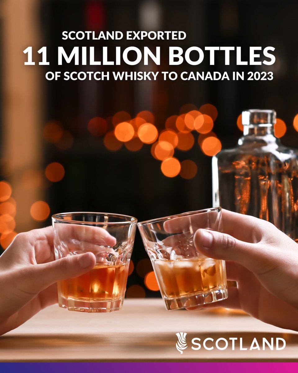 #DYK? Scotch Whisky is Scotland's largest food and drink export, totalling £5.6 billion in 2023. 📈 With 11 million bottles of Scotch Whisky finding their way to Canada last year, there's plenty to celebrate. Slàinte mhath! 🥃 #InternationalWhiskyDay