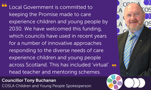 Comment from the @COSLA @COSLA_CYP Spokesperson @antbuc1 in a joint news release with @scotgov issued today in relation to improving the educational outcomes for care experienced children and young people. Full Release here: gov.scot/news/championi…
