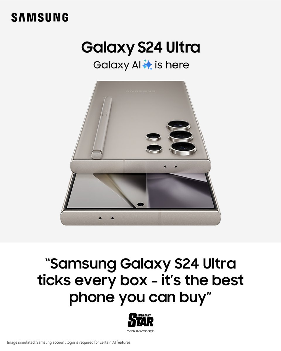 Here’s what Mark Kavanagh from the Irish Daily Star has to say about the new Samsung S24 Ultra.​ Available now:​ Galaxy S24 Ultra | Galaxy AI | Samsung Ireland