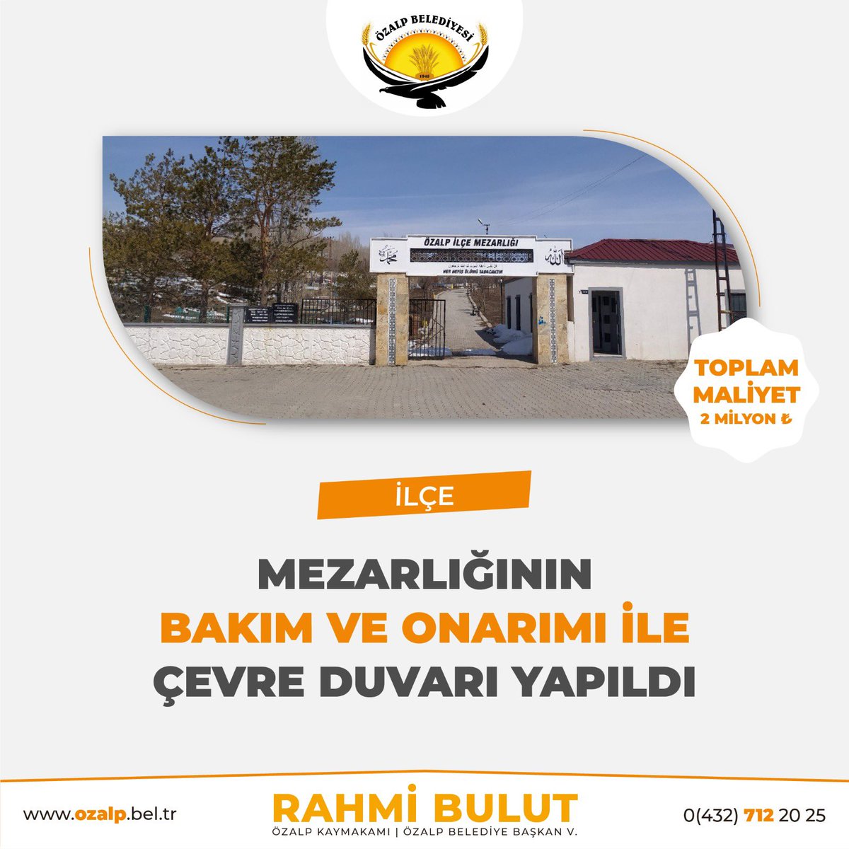 📍Belediyemizce ilçemizde;

📌1️⃣2️⃣0️⃣ Okulun bakım-onarım ve dış cepheleri,

📌Yapımına başlanan ve bakım-onarımı yapılan Cami ve Kur-an kurslarına,

📌İlçe mezarlığımızın çevre duvarı ve bakım-onarımını yaparak kamu hizmetlerinin etkin yürütülmesini sağladık.