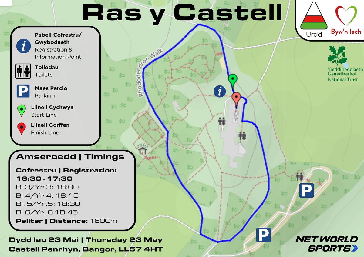 RAS Y CASTELL 🏰🤩 📅23.05.24 📍Castell Penrhyn, Bangor Pellter | Distance: 1600m 🏃‍♂️ Cofrestrwch Heddiw! | Register Today! 🏃‍♀️ 🔗 bit.ly/Rasycastell Map: urdd.cymru/files/6017/115…