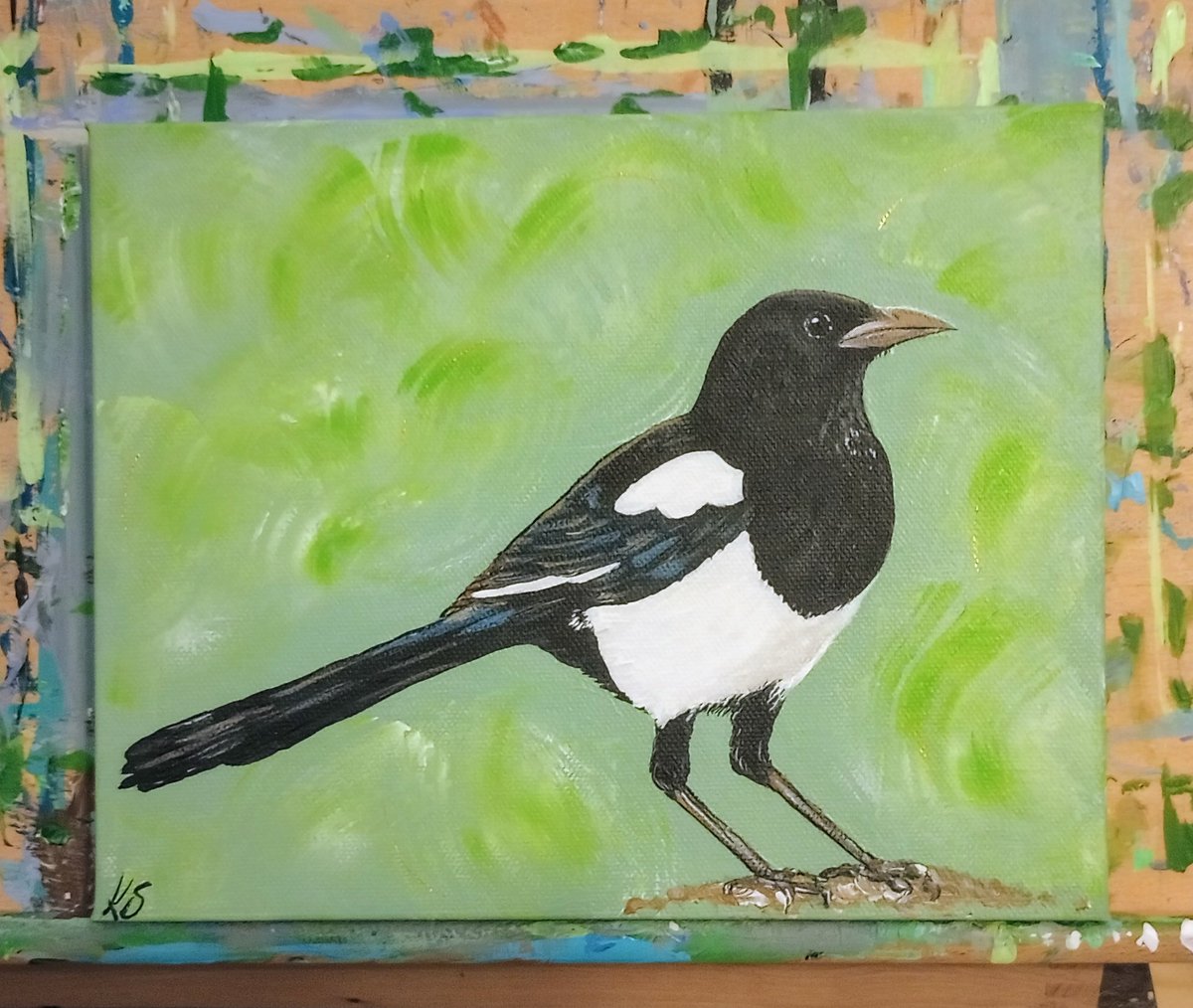 Today is Bird Whisperer Day! This month's Bird is a Eurasian Magpie. Another bird I miss. 'Good morning Mr Magpie!' 🙋🏻‍♀️#birdwhispererproject @BirdWhisperers #birdwhisperer #monthlyartchallenge #eurasianmagpie #magpie #goodmorningmrmagpie #oneforsorrowtwoforjoy #birdpainting