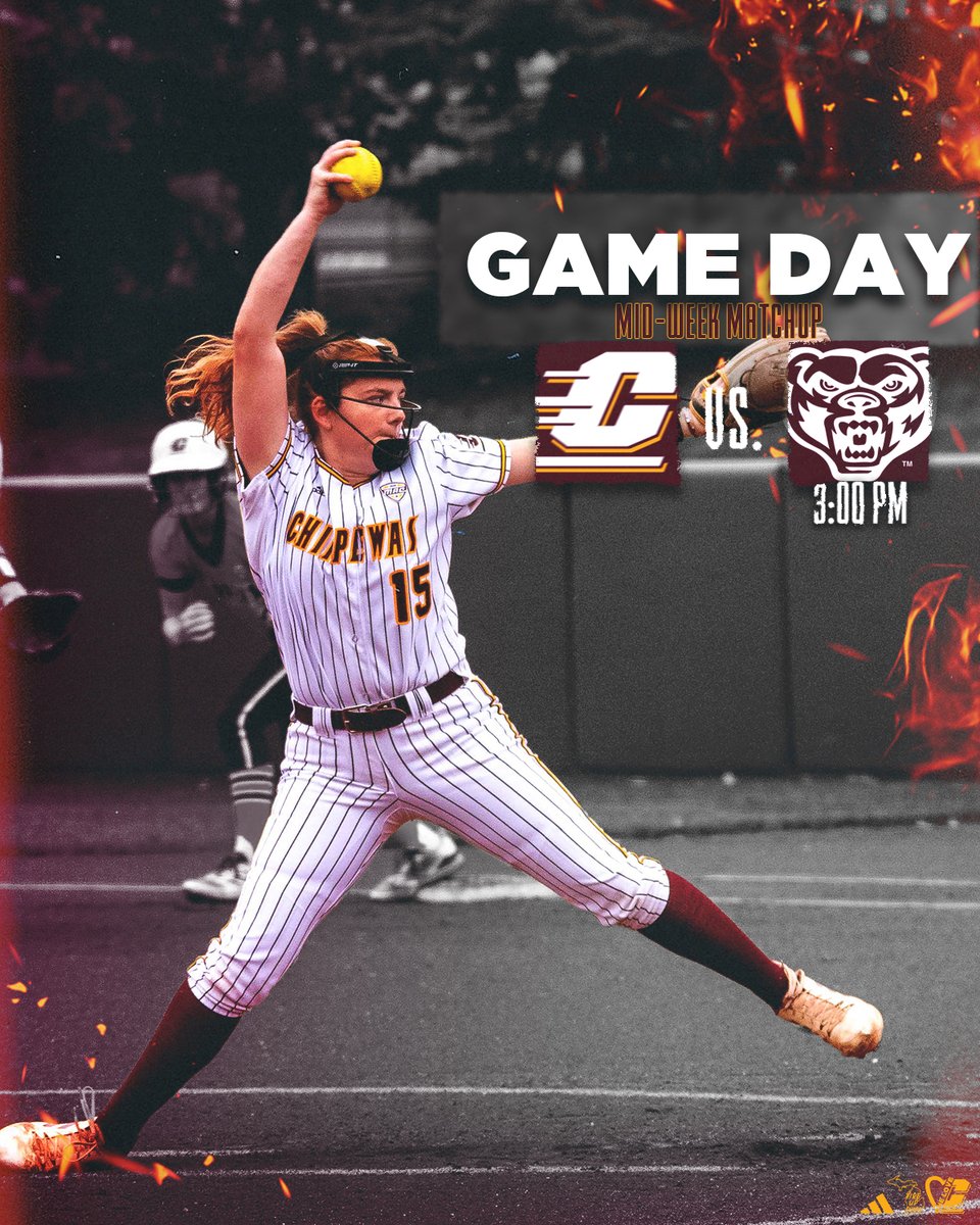 Some mid-week action as we take on the in-state foe!

🥳 Staff &amp; Faculty Appreciation Day
🆚 Oakland
⏰ 3:00 p.m.
📍 Mount Pleasant, Mich.
📊 shorturl.at/ezFM6
📺 shorturl.at/hlO49

📰⌛: shorturl.at/lENO7

#FireUpChips🔥⬆️🥎