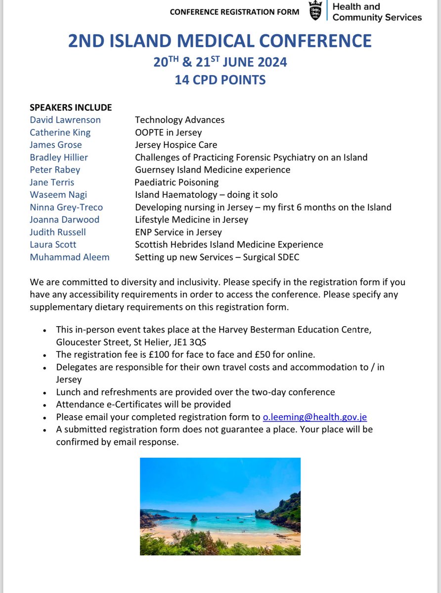*Please share this across your networks*
Would you like to join us in Jersey for our second annual medical conference? 20th &amp; 21st June