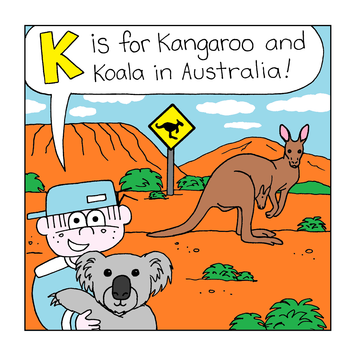 I couldn't choose just one! K is for #kangaroo and #koala in today's animal alphabet post! 🦘🐨 #adventuresoflollipop #kids #kidlit #kidlitart #kidscomics #indiecomics #webcomicwednesday