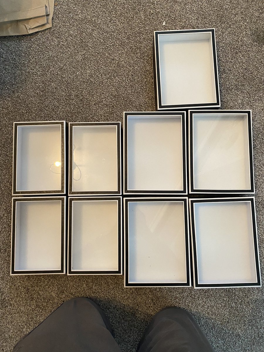 9 glass topped, excellent condition, specimen boxes going free to anyone who wants them. Collection only I’m afraid.