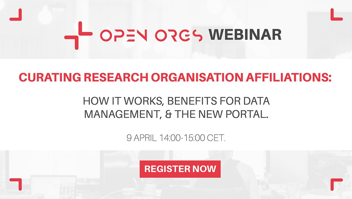 Join us to learn about #OpenOrgs! An instrumental service aimed at curating research organisation affiliations, vital data which is fed into the #OpenAIREGraph. Register now for the #webinar to see how it works, its benefits for #DataManagement, & their new portal. Link below.
