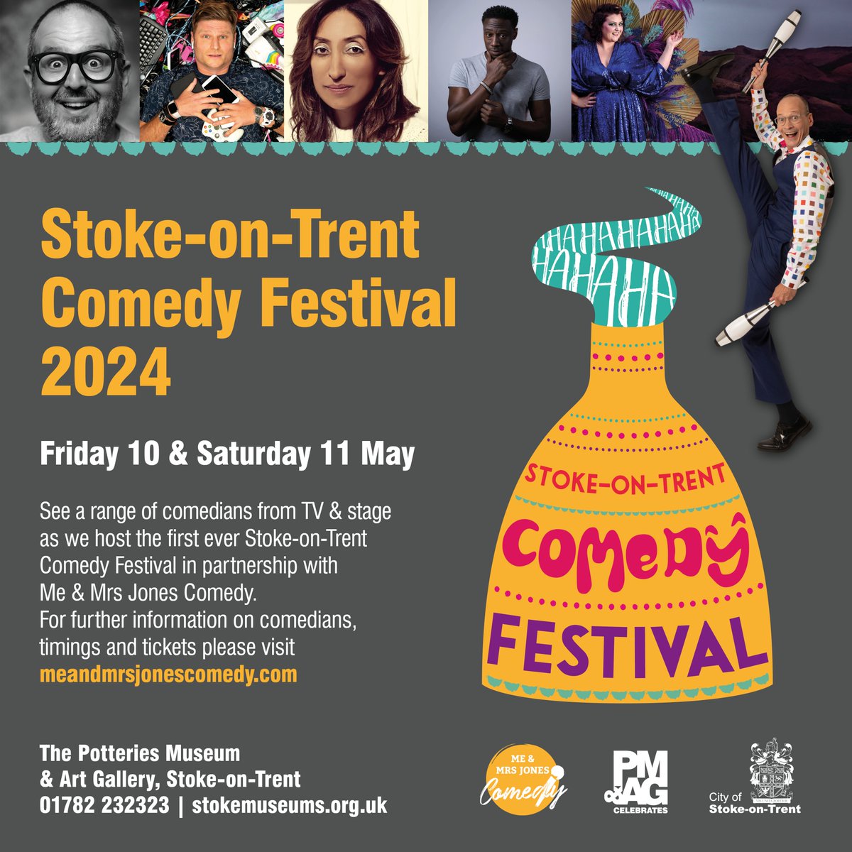 🙌 Have you heard the news... we are hosting Stoke-on-Trent's first ever comedy festival. 📅The inaugural event will be hosted in the fantastic forum theatre at the @PotteriesMuseum on Friday 10 and Saturday 11 May. ➡️ Book your tickets at meandmrsjonescomedy.com/stoke-on-trent…