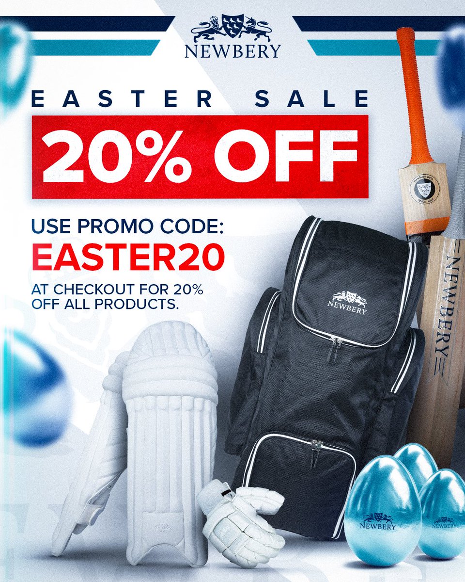 Our Easter Sale is now LIVE! 🔥 Use promo code: Easter20 at checkout to receive 20% off all products 🏏 Click the link in our bio to shop today 📲 #NewberyCricket #TeamNewbery #Cricket #ClubCricket